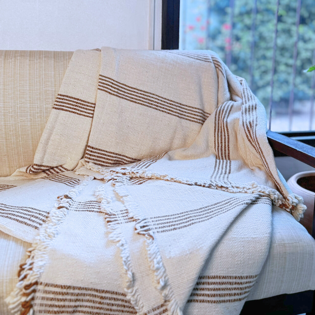 Manta Crudo con Líneas Arena - 100% Algodón - 250x240 cm