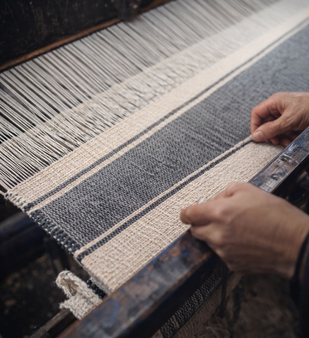 Manta Crudo con Franjas Denim - 100% Algodón - 180x130 cm