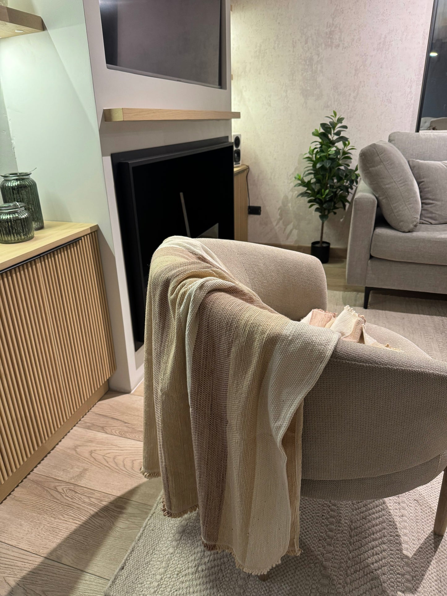 Manta Crudo con Franjas Tierra Pasteles - 100% Algodón