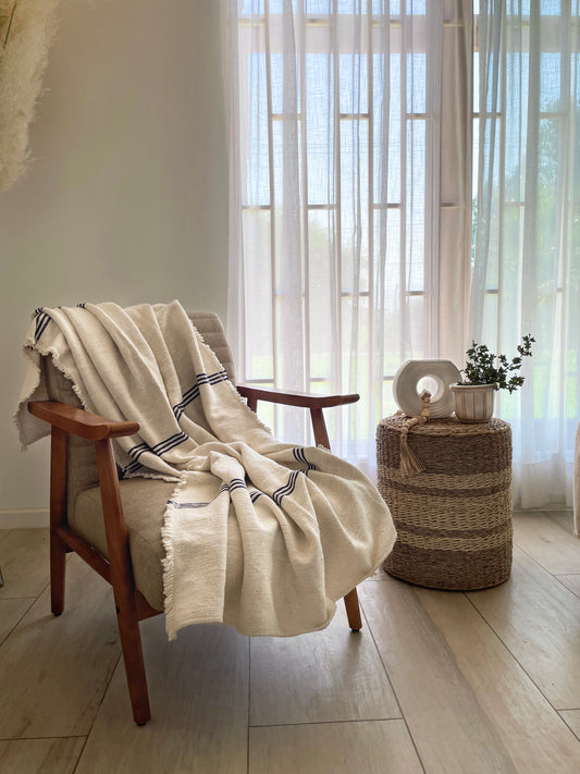 Manta Crudo con Líneas Azules - 100% Algodón - 180x130cm