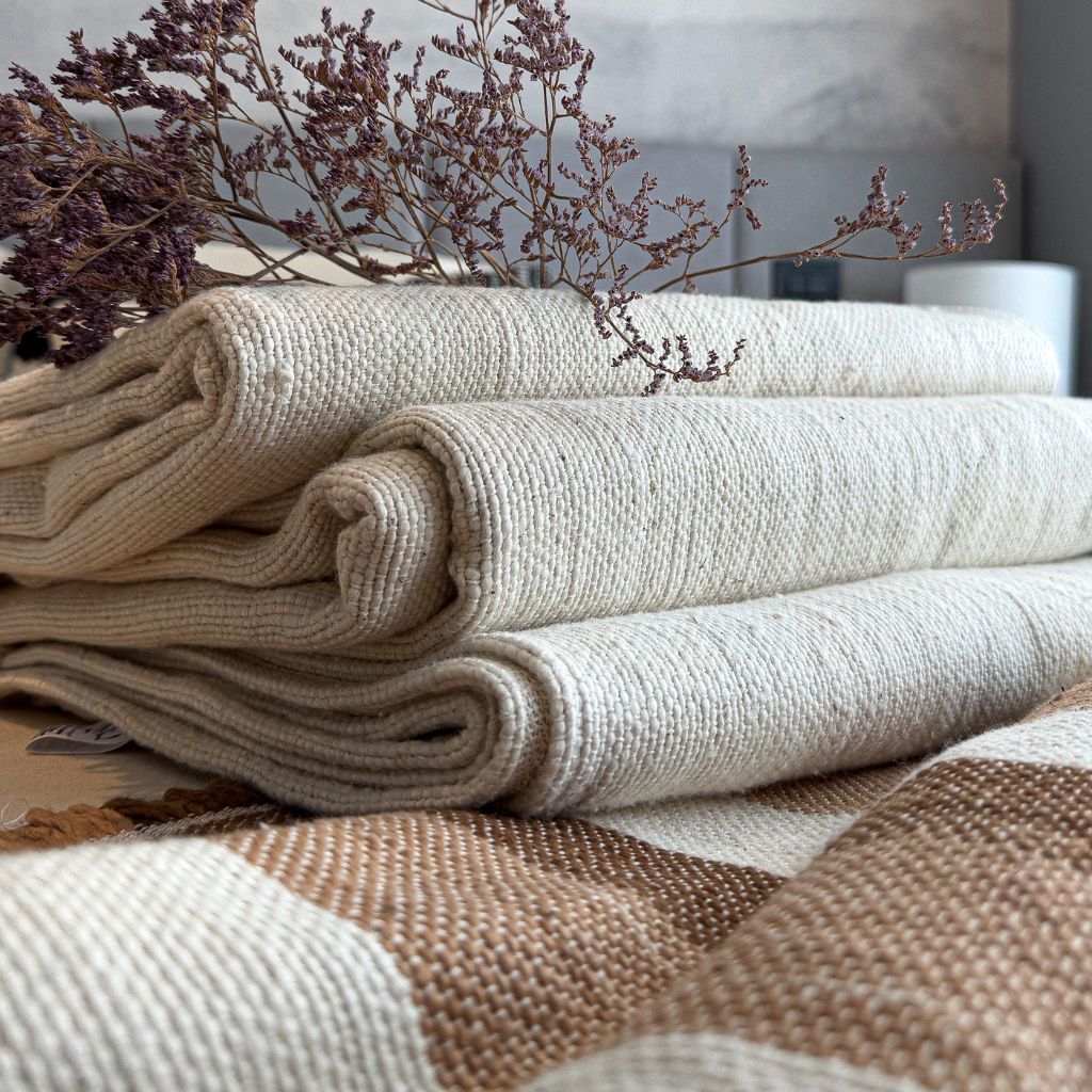 Pack Mantas Artesanales de Algodón 180x130 cm - Crudo y Franjas Tierra