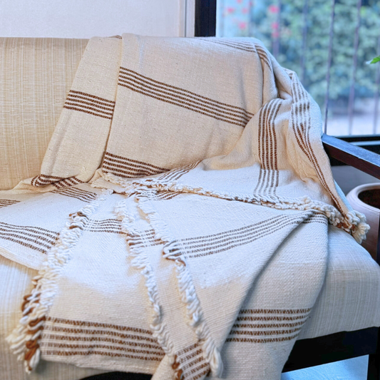Manta Crudo con Líneas Arena - 100% Algodón - 250x240 cm