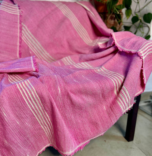 Manta 100% Algodón - 180x130cm - Rosado con líneas Crudo