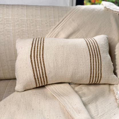 Cojín Crudo con Líneas Arena 50x30 - 100% Algodón - Con relleno y cierre